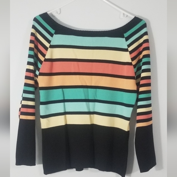 Nine & Company by Nine West Vibrant Colorblock Boat Neck Striped Sweater. Size L - Picture 5 of 5